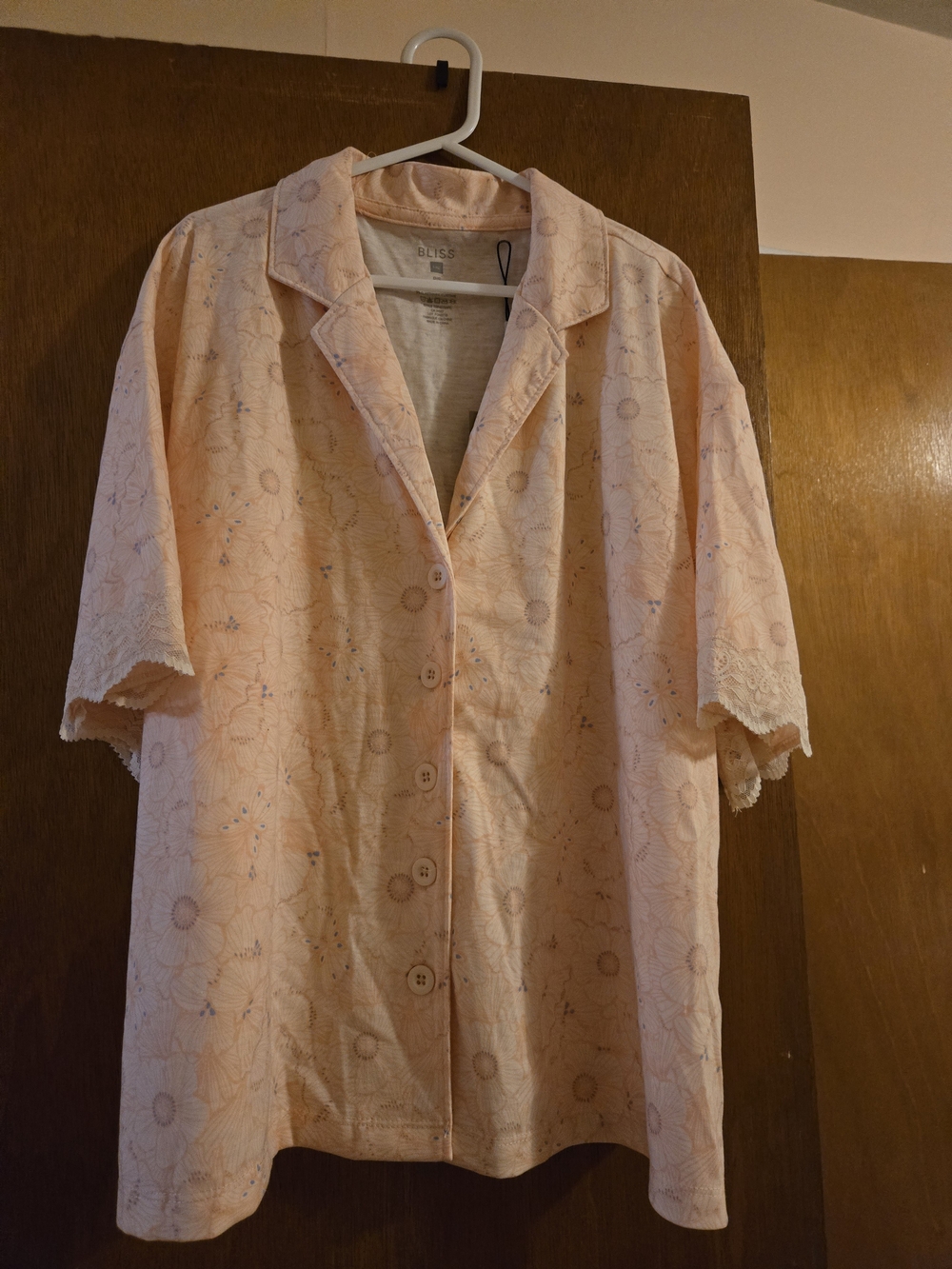 Bliss Light Peach Floral Button-Front Blouse